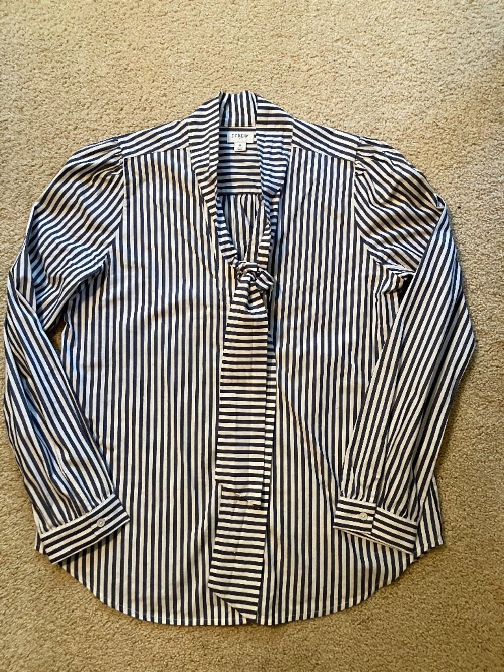 J.Crew Factory Tie Blouse, Size S, Navy and White Striped